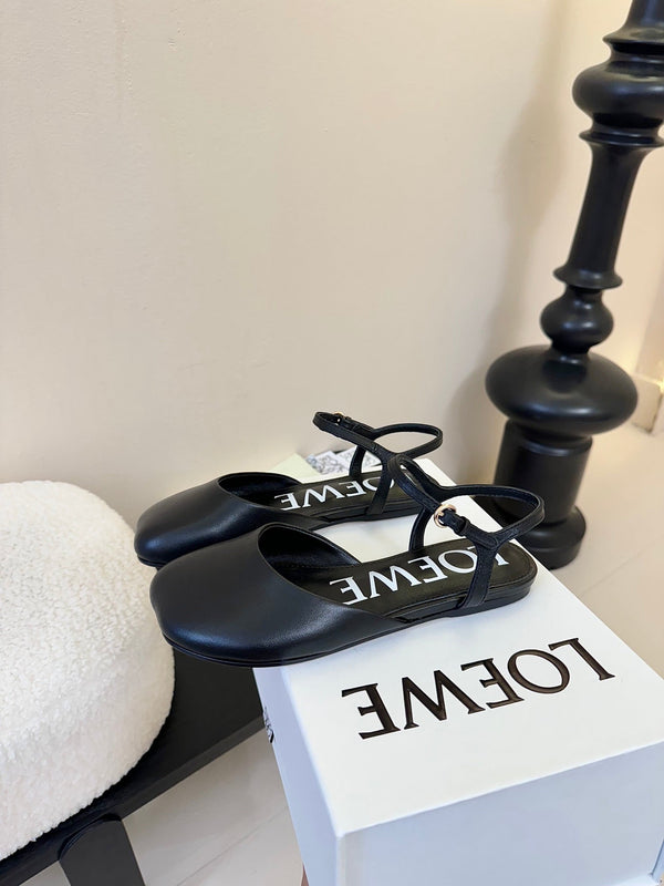 Loewe 25 Toy Ankle Strap Ballet Flat Black Calfskin 309171