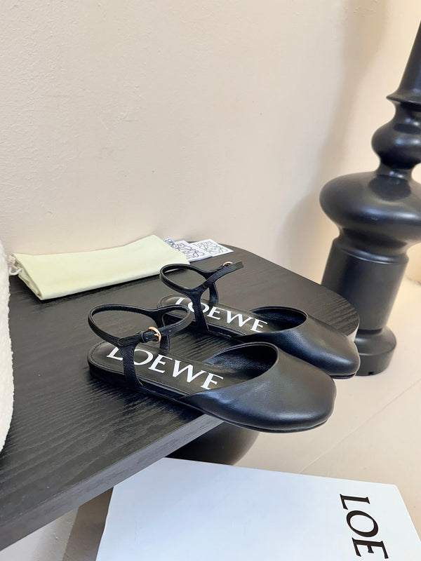 Loewe 25 Toy Ankle Strap Ballet Flat Black Calfskin 309171