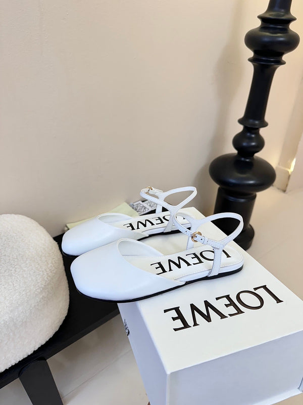 Loewe 25 Toy Ankle Strap Ballet Flat White Calfskin