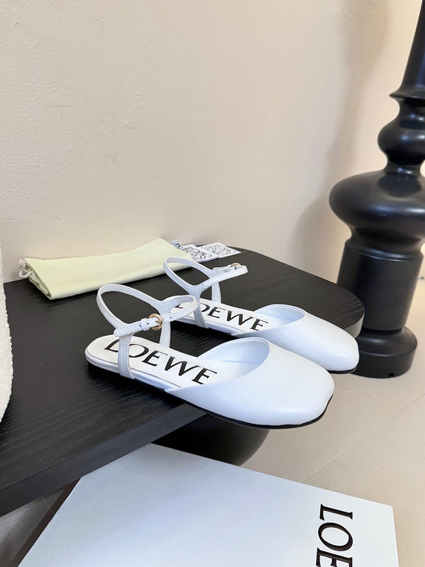 Loewe 25 Toy Ankle Strap Ballet Flat White Calfskin