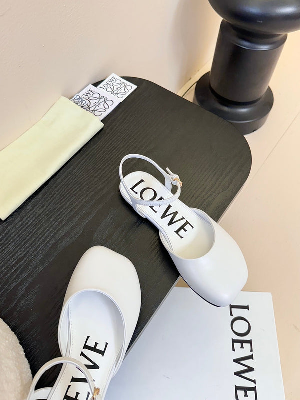 Loewe 25 Toy Ankle Strap Ballet Flat White Calfskin