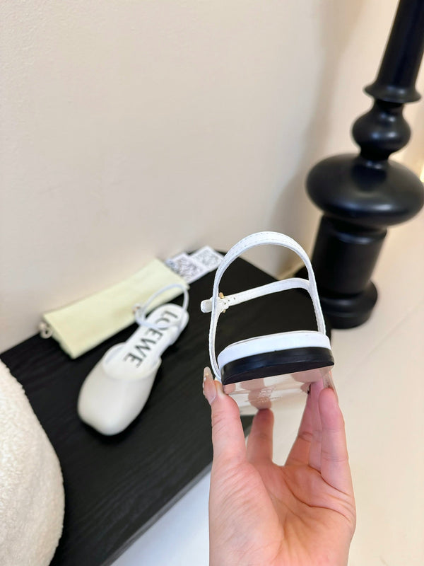 Loewe 25 Toy Ankle Strap Ballet Flat White Calfskin