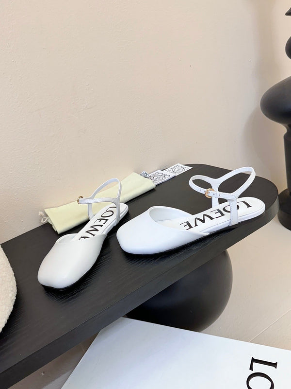 Loewe 25 Toy Ankle Strap Ballet Flat White Calfskin