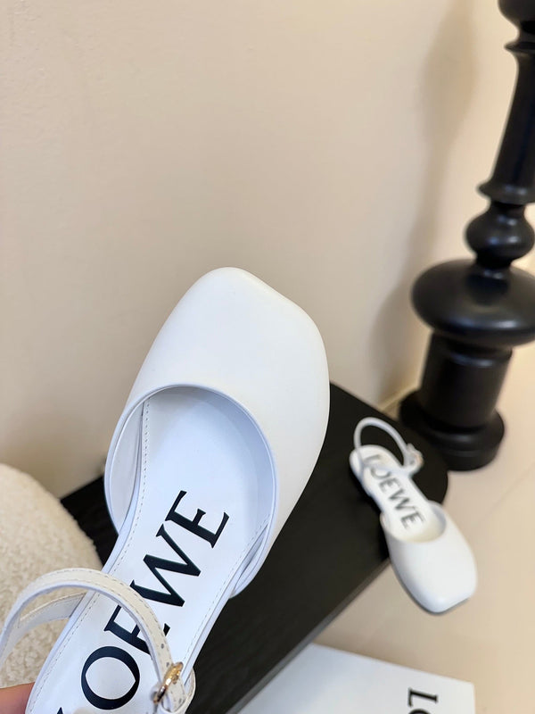 Loewe 25 Toy Ankle Strap Ballet Flat White Calfskin