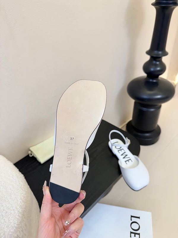 Loewe 25 Toy Ankle Strap Ballet Flat White Calfskin