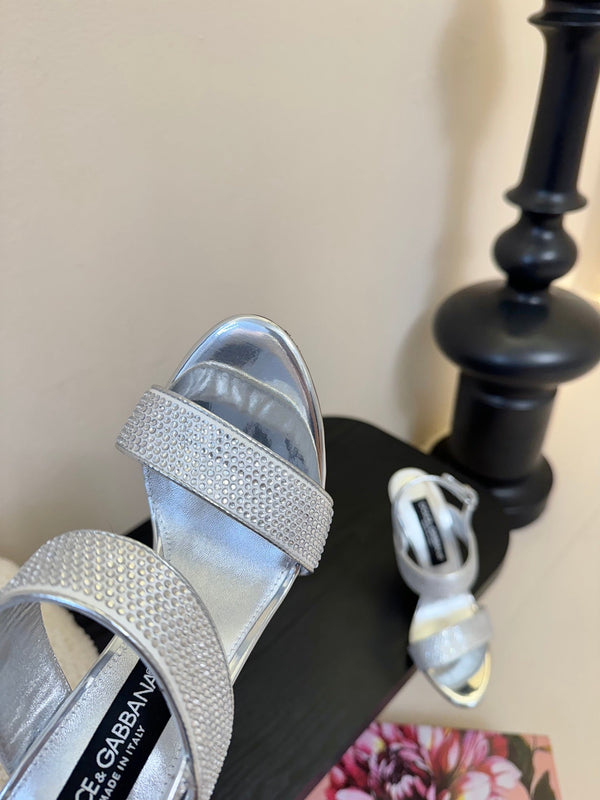 DC Satin Sandals Sliver Sheepskin & Fusible Rhinestones 313666