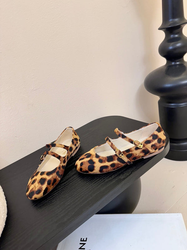 CL Les Ballerines Double Strap Ballerina In Leopard Printed Hairy Calfskin 325022
