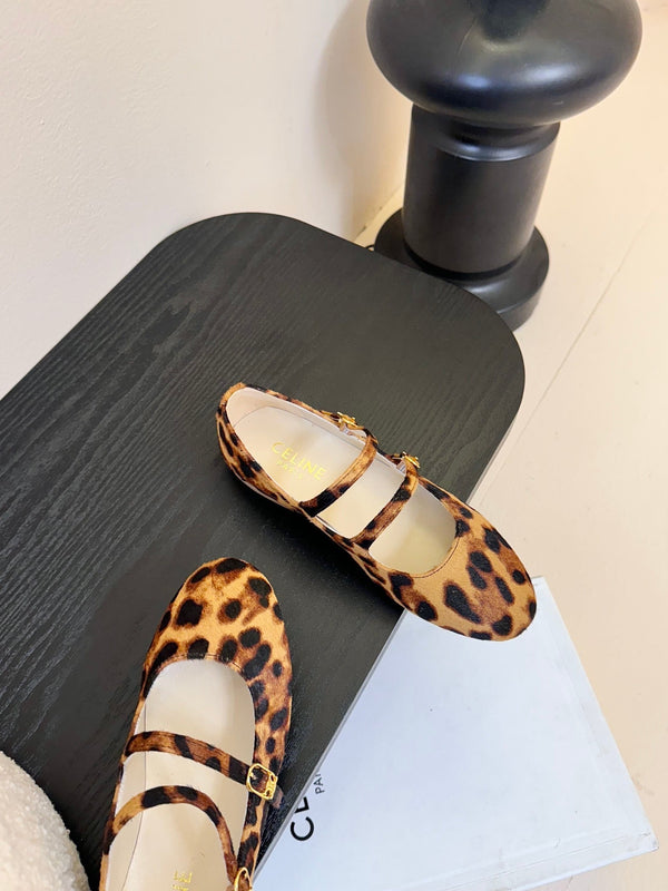 CL Les Ballerines Double Strap Ballerina In Leopard Printed Hairy Calfskin 325022