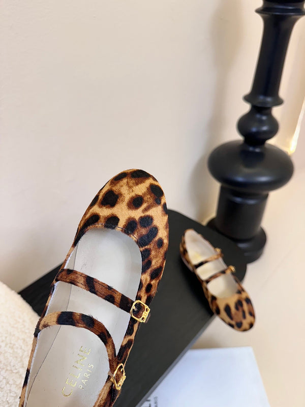 CL Les Ballerines Double Strap Ballerina In Leopard Printed Hairy Calfskin 325022