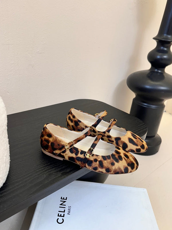 CL Les Ballerines Double Strap Ballerina In Leopard Printed Hairy Calfskin 325022
