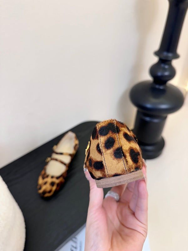 CL Les Ballerines Double Strap Ballerina In Leopard Printed Hairy Calfskin 325022