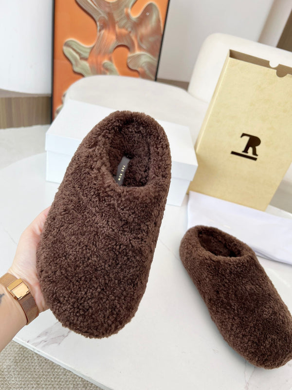 The Row 2025 Retro Oversized Toe Birkenstock Slipper Dark Brown Wool 576031