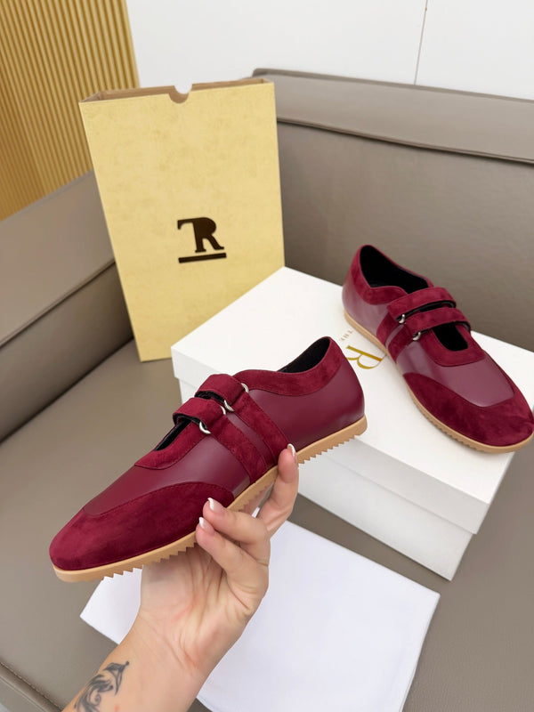 The Row Adjustable Strap Sneakers Burgundy Suede 832656