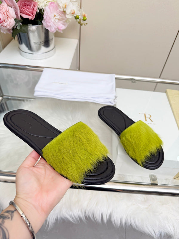 The Row Malick Fur Slide Green 707547