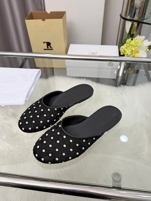 The Row Sleeper Two Slippers Black White Suede 707568