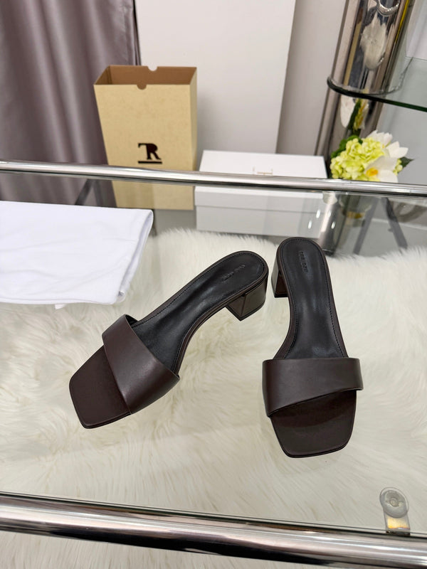 The Row New Chocolate Slide Coffee Lambskin 707565