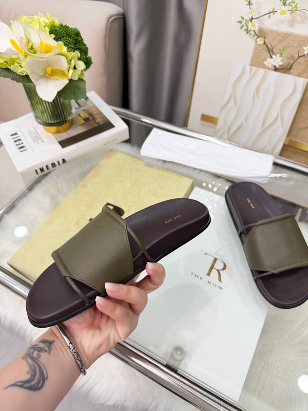 The Row Vivienne Slide Olive Sheepskin 827497
