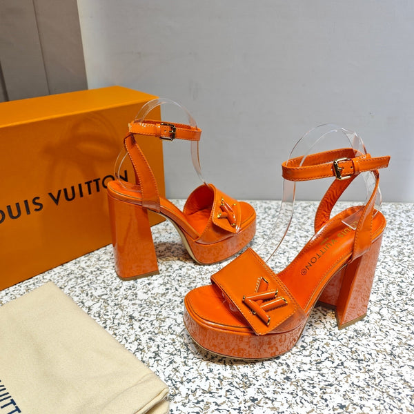 LV Shake Platform Sandal 110mm Orange Patent Leather 456137