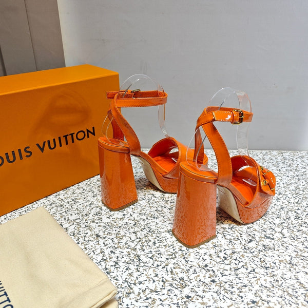 LV Shake Platform Sandal 110mm Orange Patent Leather 456137