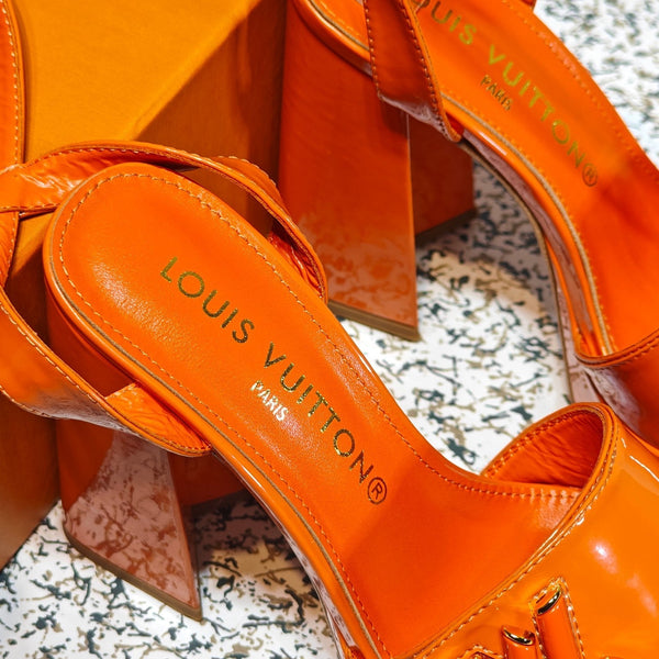 LV Shake Platform Sandal 110mm Orange Patent Leather 456137
