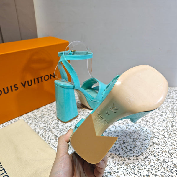 LV Shake Platform Sandal 110mm Turquoise Patent Leather 456138