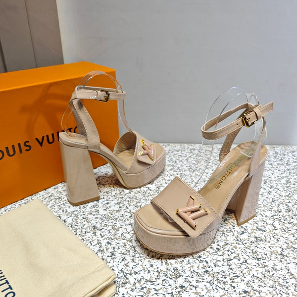 LV Shake Platform Sandal 110mm Taupe Patent Leather 456139