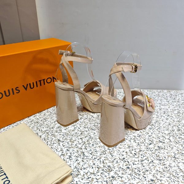 LV Shake Platform Sandal 110mm Taupe Patent Leather 456139