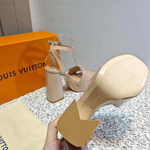 LV Shake Platform Sandal 110mm Taupe Patent Leather 456139