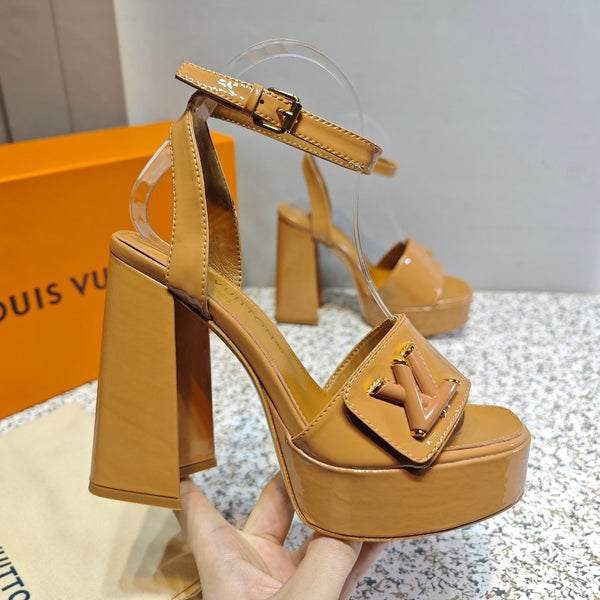 LV Shake Platform Sandal 110mm Brown Patent Leather 456140