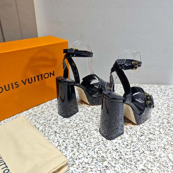 LV Shake Platform Sandal 110mm Black Patent Leather 456141
