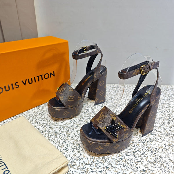 LV Shake Platform Sandal 110mm Brown Monogram Canvas 456142