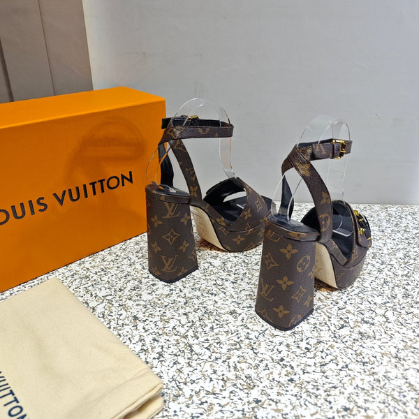 LV Shake Platform Sandal 110mm Brown Monogram Canvas 456142