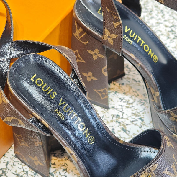 LV Shake Platform Sandal 110mm Brown Monogram Canvas 456142