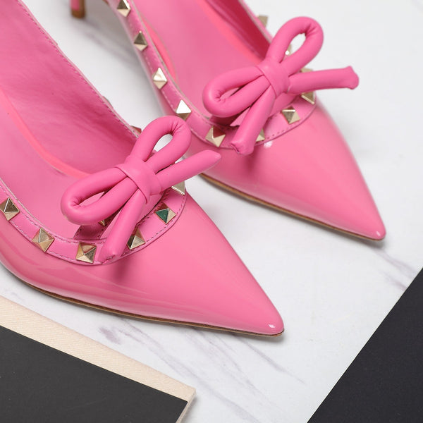 DÉCOLLETÉ ROCKSTUD BOW SLINGBACK IN VERNICE ROSA FUSCA 60MM