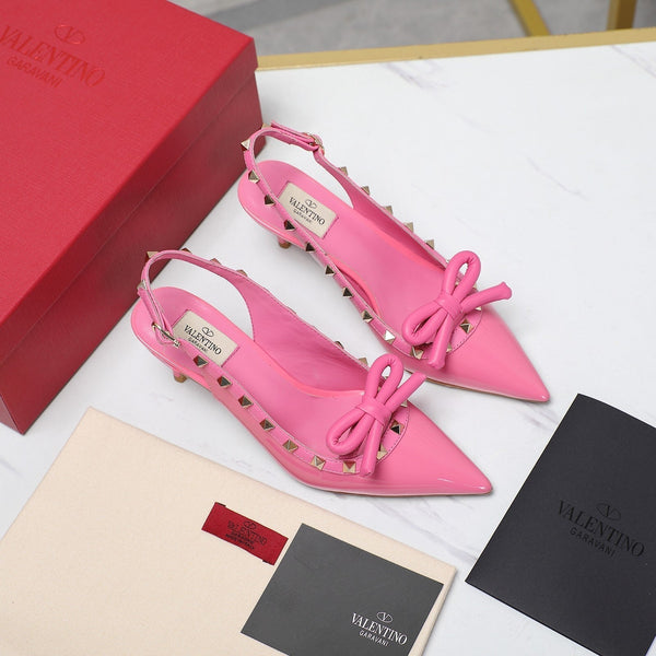 DÉCOLLETÉ ROCKSTUD BOW SLINGBACK IN VERNICE ROSA FUSCA 60MM