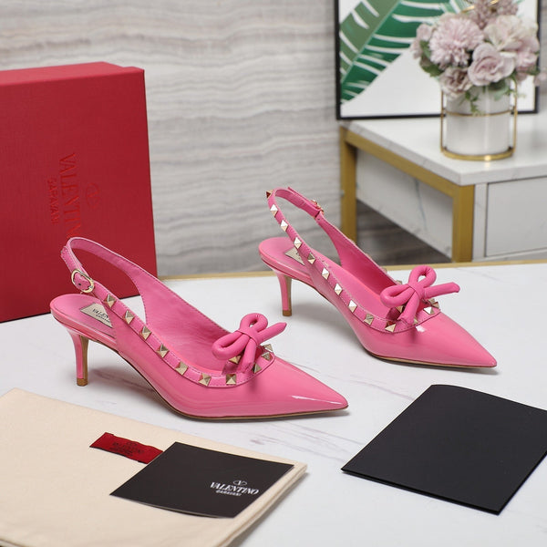 DÉCOLLETÉ ROCKSTUD BOW SLINGBACK IN VERNICE ROSA FUSCA 60MM