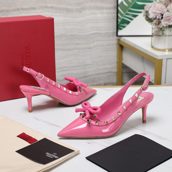 DÉCOLLETÉ ROCKSTUD BOW SLINGBACK IN VERNICE ROSA FUSCA 60MM