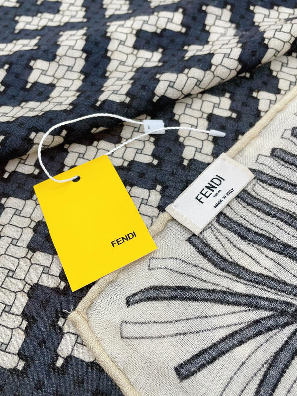 PONCHO FF 140 CM SCRAF IN CASHMERE SETA MONOGRAMMA NERO