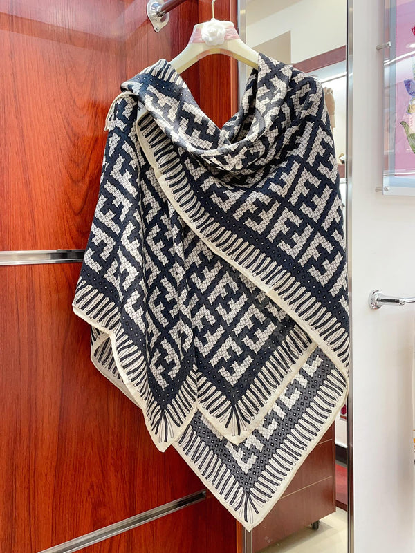 PONCHO FF 140 CM SCRAF IN CASHMERE SETA MONOGRAMMA NERO