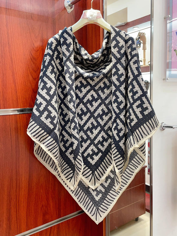 PONCHO FF 140 CM SCRAF IN CASHMERE SETA MONOGRAMMA NERO