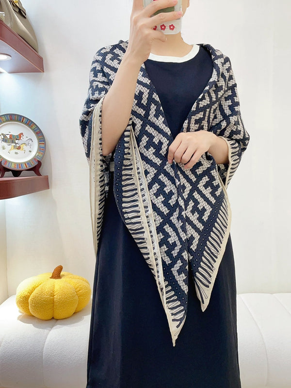 PONCHO FF 140 CM SCRAF IN CASHMERE SETA MONOGRAMMA NERO