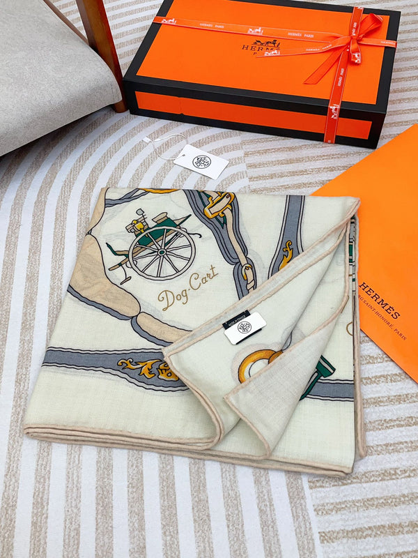 Palonniers Scarf 140 CM White Colorful Cashmere And Silk 401162