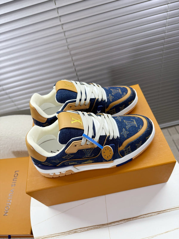 LV 1AJ360 Trainer Blue Monogram-embroidered Denim Cafskin 511760