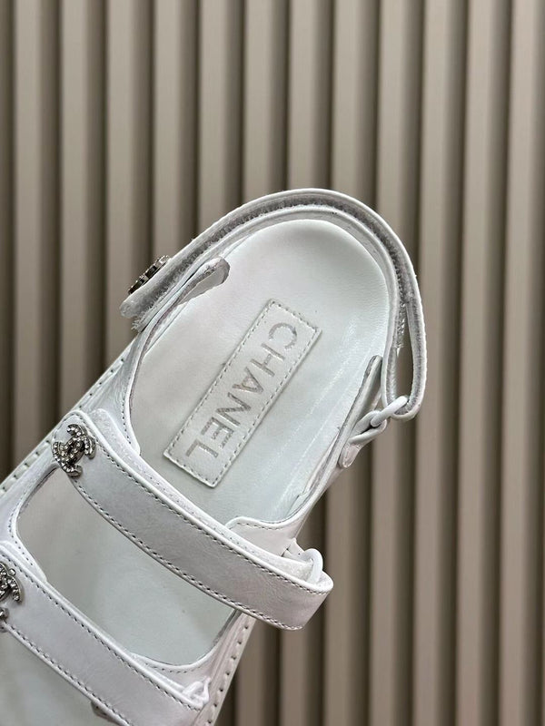 CC DAD SANDALS THREE STRAP WHITE LAMBSKIN