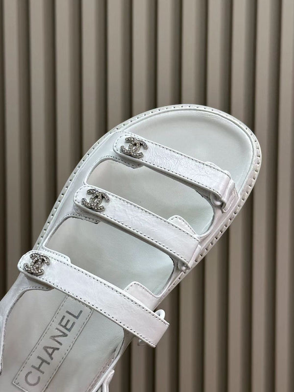 CC DAD SANDALS THREE STRAP WHITE LAMBSKIN