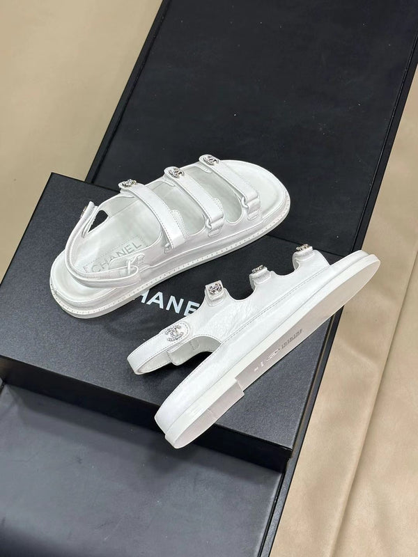 CC DAD SANDALS THREE STRAP WHITE LAMBSKIN