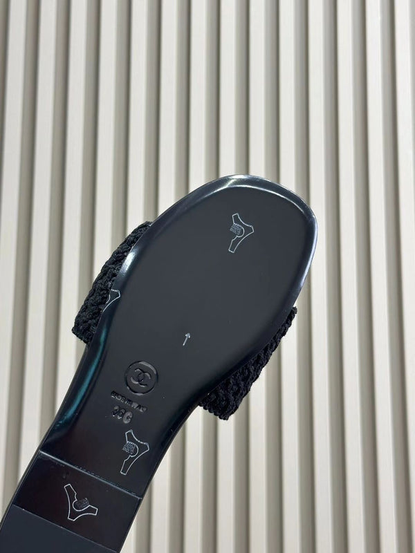 CC WOVEN SLIPPERS BLACK COWHIDE SOLE