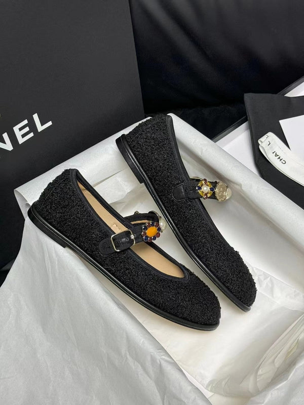 CC MARY JANES BLACK WOOL TWEED AND FABRIC