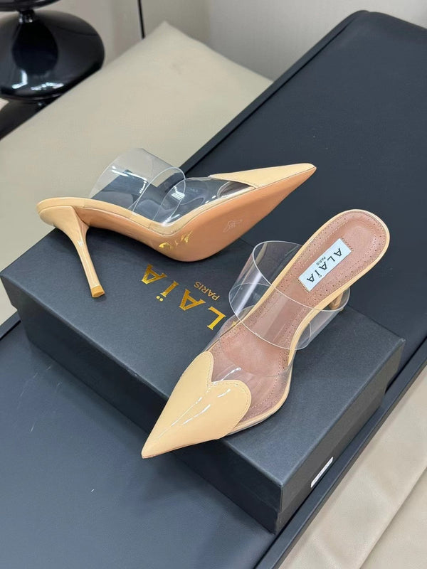 alaia mule 90 optic beige heart lambskin