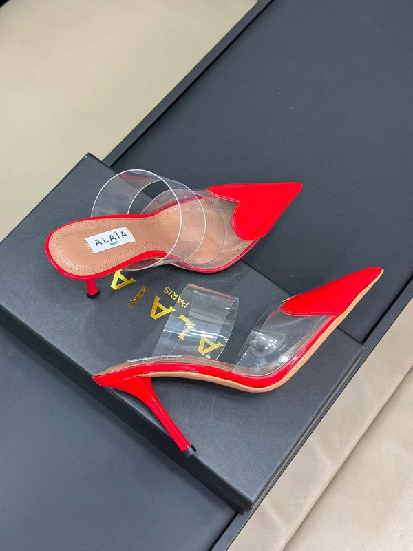 alaia mule 90 optic red heart lambskin